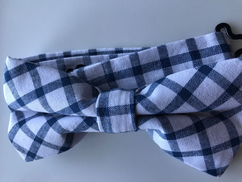 MENS Adult Man Party Check Cocktail Formal Wedding bow tie Necktie bowtie White with Navy Check