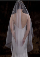 Women White Ivory Bride Head Hair Crystal Long Lace Tulle Simple Wedding Veil PURE WHITE
