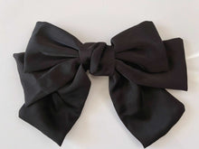 Women Girl 3 Layers Satin Silky Feel Ribbon Big Bow Hair Head Barrette Clip Black