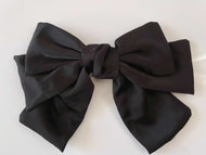 Women Girl 3 Layers Satin Silky Feel Ribbon Big Bow Hair Head Barrette Clip Black