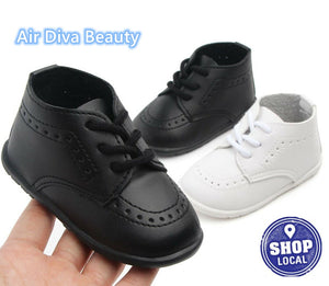 Baby Boy White Black Wedding Formal Party Synthetic leather Rubber Bottom Shoes