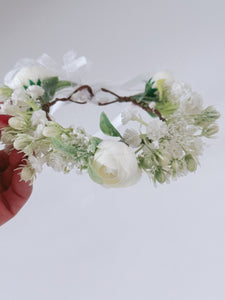 Newborn Baby Girl kid Party White Flower Rose Halo Hair Tiara headband Garland
