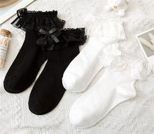 Women Teen Girl Ankle Fancy Fairy Retro Lace Ruffle frilly Bow Short dress Socks