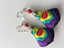 Women Lady Retro Ethic Embroidery Boho Bohemian Hook dangle Ear Drop Earrings Purple with Green