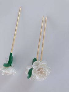 1x Women Creamy White Camellia Leaf Flower Styling boho hair U Bobby Pin