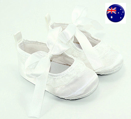 Baby Shower Girls Kids Christening Ballet White Lace Adorable Soft Gem Shoes 0-6Months:11CM