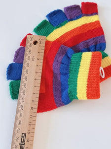 Kids Boys Girls Children Rainbow Colorful Knit Mitten SHORT Gloves 4-12 Years