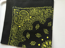 Women Men Retro Hip hop Cotton biker dance Paisley Bandana Hair Headband Wrap BLACK with yellow