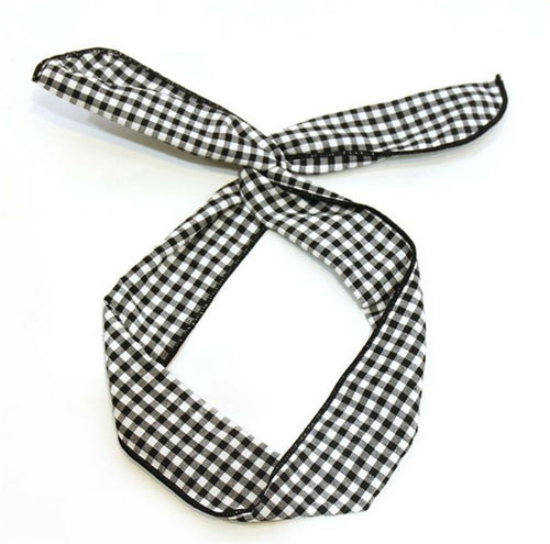 Women Girl Mini Check Retro Boho Bohemian Wire Bow hair headband band bandana Black