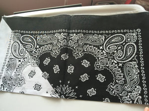 Women Men Retro Hip hop Cotton biker dance Paisley Bandana Hair Headband Wrap Black with white