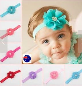 Girls Kid baby Party Lace Chiffon Flower Elastic Hair Head Band headband PROP