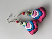Women Lady Retro Ethic Embroidery Boho Bohemian Hook dangle Ear Drop Earrings Pink with Blue