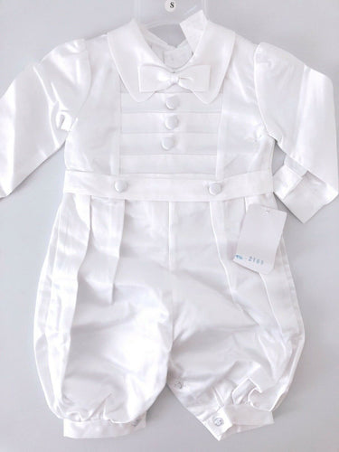 Boy Baby Girl Satin white Long sleeves christening shower Bowtie outfits suits