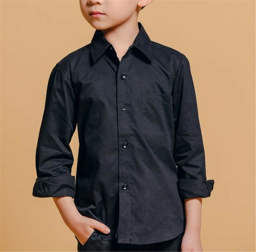 Page Boy Children Party Wedding Long sleeves Plain Black Formal Shirt