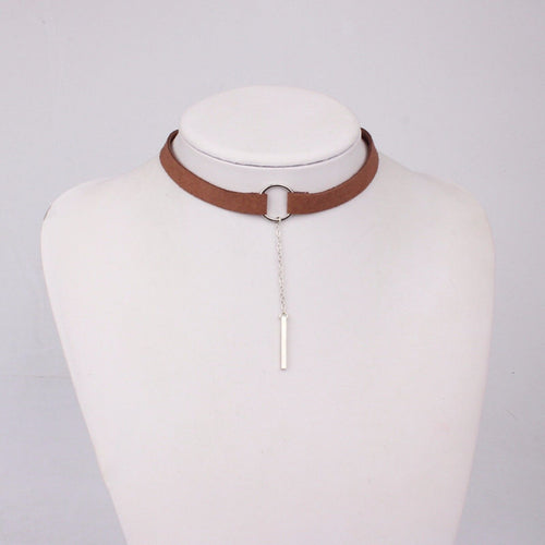 Women Lady Synth Suede leather Bohemian Boho Simple bar Choker Short Necklace