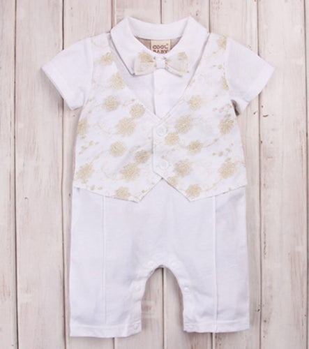 Boy Kid Baby Christening Wedding Party Bowtie Romper Bodysuit Outfits Suits #90:9-12months