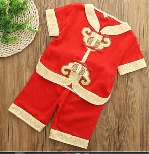 Kids Boy Chinese New Year Red Asian Traditional TANG Costume Tops outfit Set