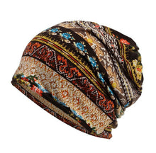 Men Women Cotton Blended Hippie Paisley Slouch Baggy Ski Beanies Hats Cap Mask Brown Floral