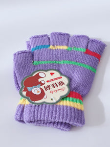Girls Boys Kids Party Warm Knit Half Fingerless Ski Dance SHORT Gloves Mittens