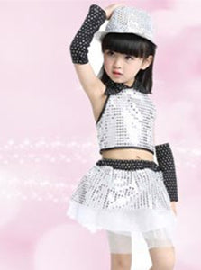 Girl Children Kid Ballet Dance Latin Performance Jazz Sequin tops Skirt Dress