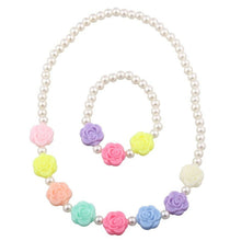 Girl Kid children Rose flower or Bow Cute Beaded Colorful Necklace Bracelet Set