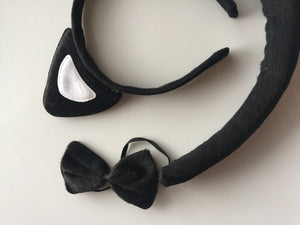 Lady Girl Boy Kids Cat Kitty Costume Ear Tail bowtie Party Hair head band 3 set