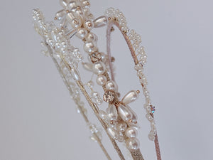 Women White Pearl Beaded Slim Hair Head Band Headband Dress Party Tiara Hoop