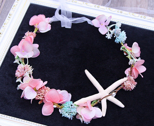 Women Flower Girl Wedding beach Boho Star Crown Seeds Hair Headband Tiara PROP Pink Garland headband