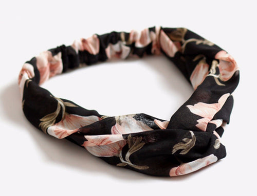 Chic Women Retro BOHO Flower Cross Bandana Beach Hair wrap Head band headband Tulip black cross headband