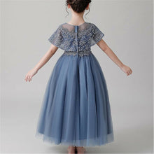 Kid Girl Blue Sequined Performance Graduation Wedding Birthday Party Lace Dress