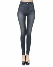 Women Faux Denim Jeans look Stretch Pencil Slim Leggings Jeggings Pants AU6-12 Black S:AUS 6-8