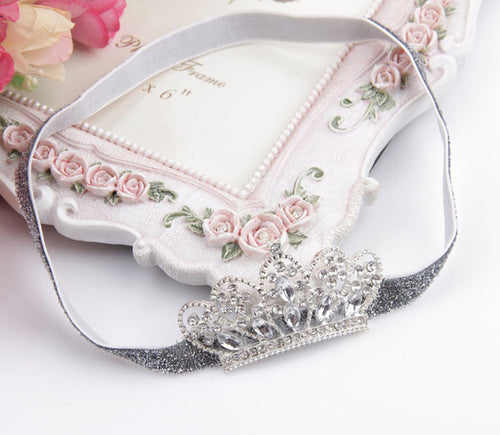 Girl Kid Baby Party Bling Shiny Crystal Crown Tiara elastic Hair Head Band PROP Silver Shimmer Band