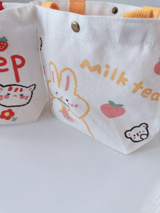 Women Girls Cute Bunny Cat Carry Small Tote Eco Canvas Shopping Bag