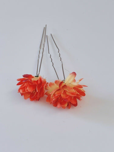 2 Women Girl Dance Bun Wedding Bride Party Fabric Daisy Flower Hair U Bobby Pin Orange