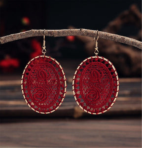 Women Retro Ethic Embroidery Crochet Boho Bohemian Hook dangle Ear Drop Earrings