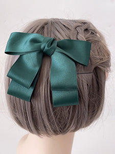 Women Girl Satin Layers Ribbon School Color Bow Bowknot Hair Head Barrette Clip