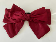 Women Girl 3 Layers Satin Silky Feel Ribbon Big Bow Hair Head Barrette Clip Dark Maroon Red