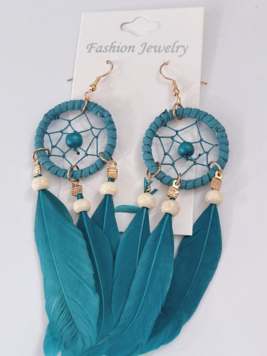 Women Retro Feather Boho Suede Crochet dream catcher Party Long Drop Earrings