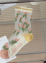 Women Retro Fancy Ankle Tulip Flower Transparent Summer lace Short Dress Socks
