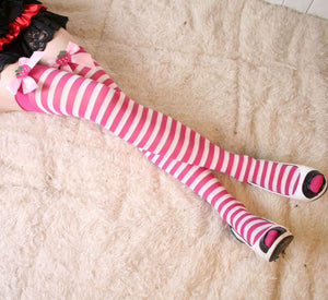 Lady Bow Stripe RAINBOW Costume Party knee thigh high Pantyhose Stockings opaque