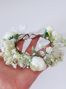 Newborn Baby Girl kid Party White Flower Rose Halo Hair Tiara headband Garland