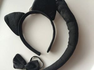 Lady Girl Boy Kids Cat Kitty Costume Ear Tail bowtie Party Hair head band 3 set