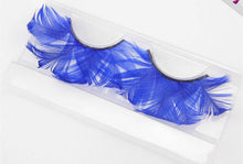 Dramatic Costume Volumed Feather Party Fake False Eyelashes Blue feather
