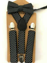 Children Party Costume Wedding Pants Dots Kids Suspender Brace Belt Clip Bowtie Black with White Dots
