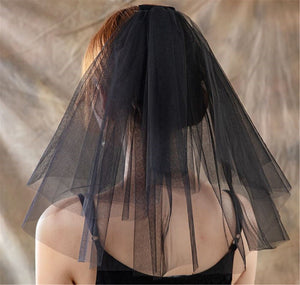 Women Flower Girl Black White Simple Wedding Short head hair Lace Veil Clip On