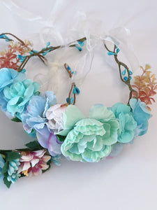 Girls Women Halo Blue Flower Crown hair headband Garland Wreath Tiara