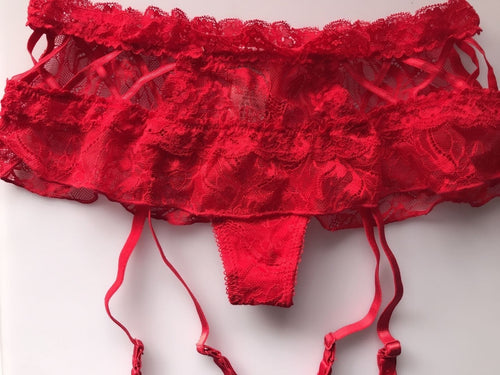 Women Red lace Stocking holder Garter Belt Suspender clipper panties Lingerie