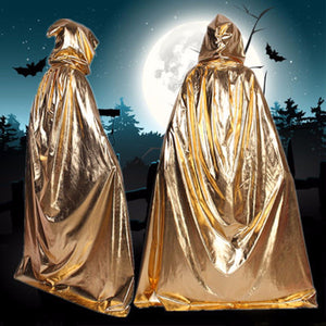 Women Men Adult Witch Ghost Party Costume leather look Halloween Cape Cloak hood