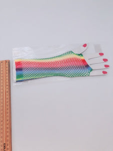 Women Girl Retro Arm Long / Short Net Fishnet Dance disco Party Rainbow Gloves