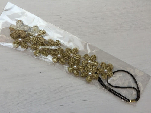 Women Girls Wedding Bridal Bride Maid Bohemian flower Retro Lace Hair Head band Gold with pearl Design